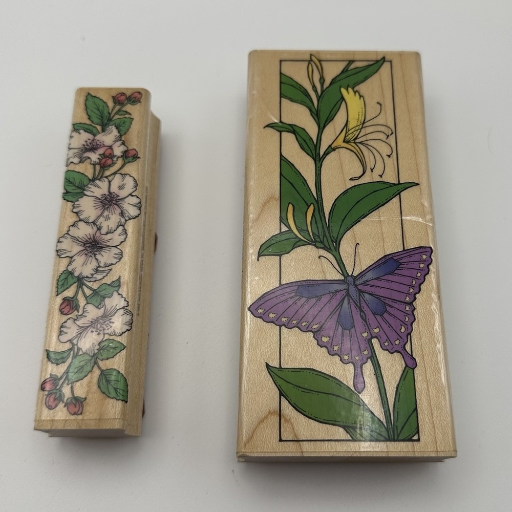 Hero Arts Butterfly Bookmark H922 Climbing Roses F866 Wood Rubber Stamp Lot Of 2